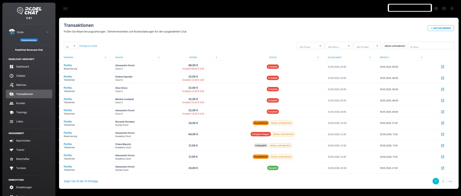 Zahlungen, Erstattungen und Stripe - Transaktionen