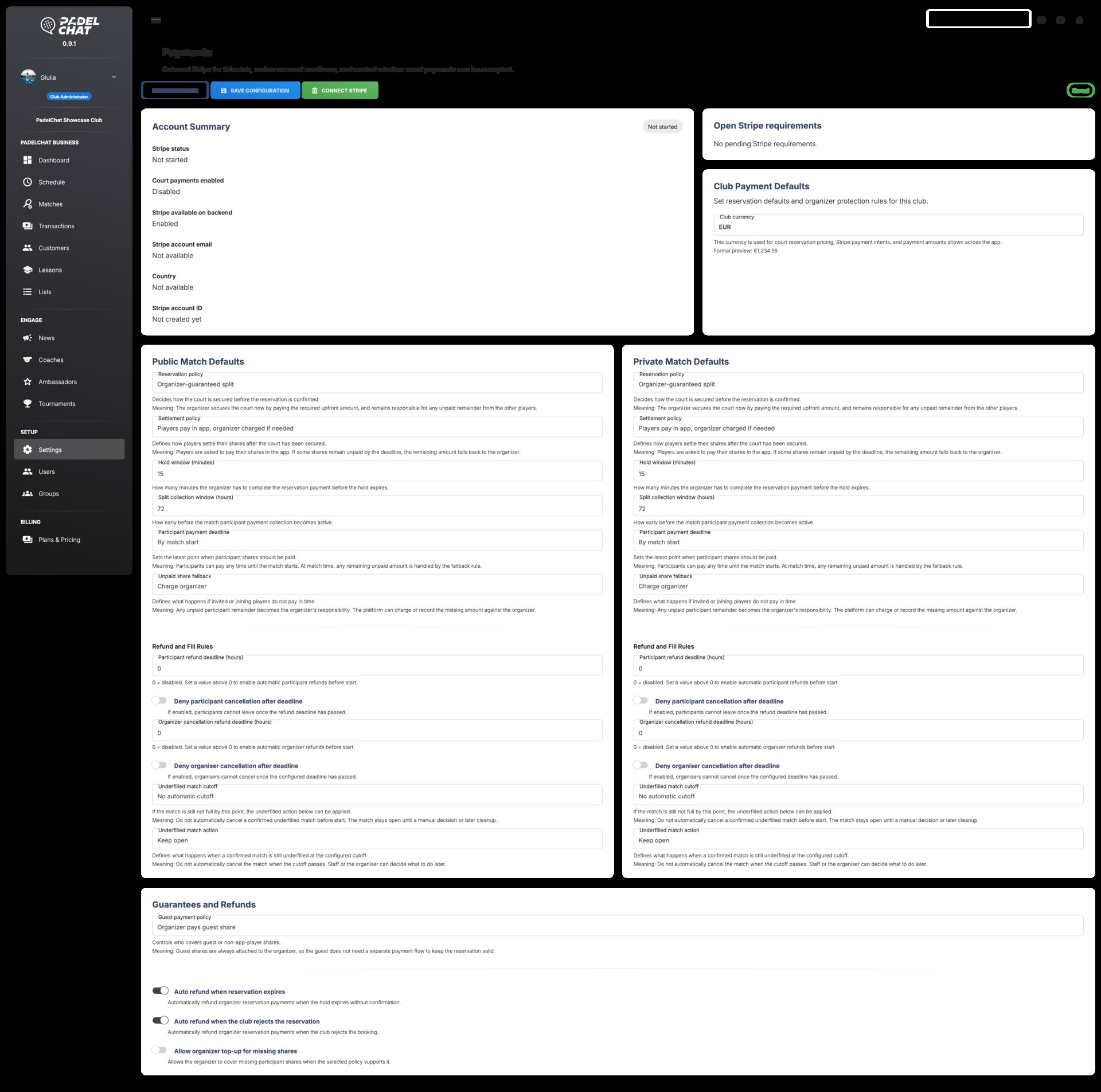 Payments, refunds, and Stripe - Payment settings