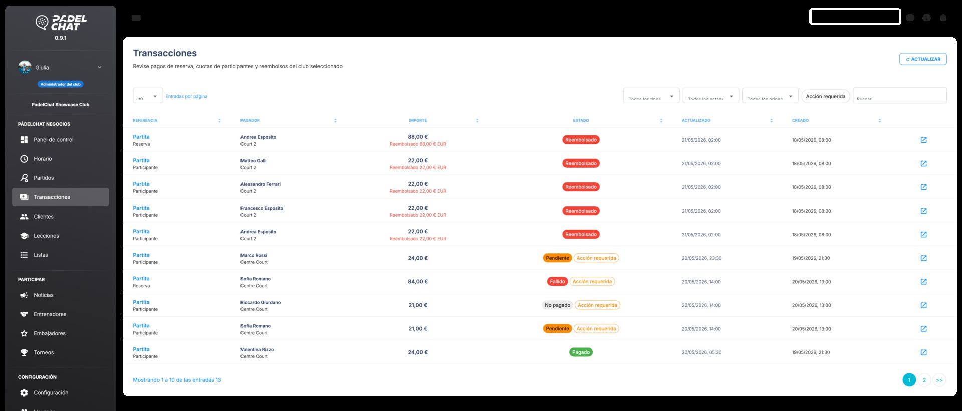 Pagos, reembolsos y Stripe - Transacciones