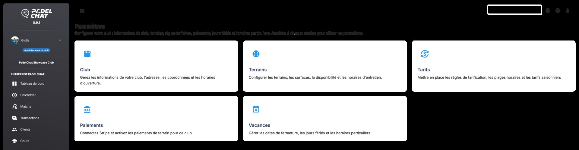 Tableau de bord opérationnel - Paramètres généraux
