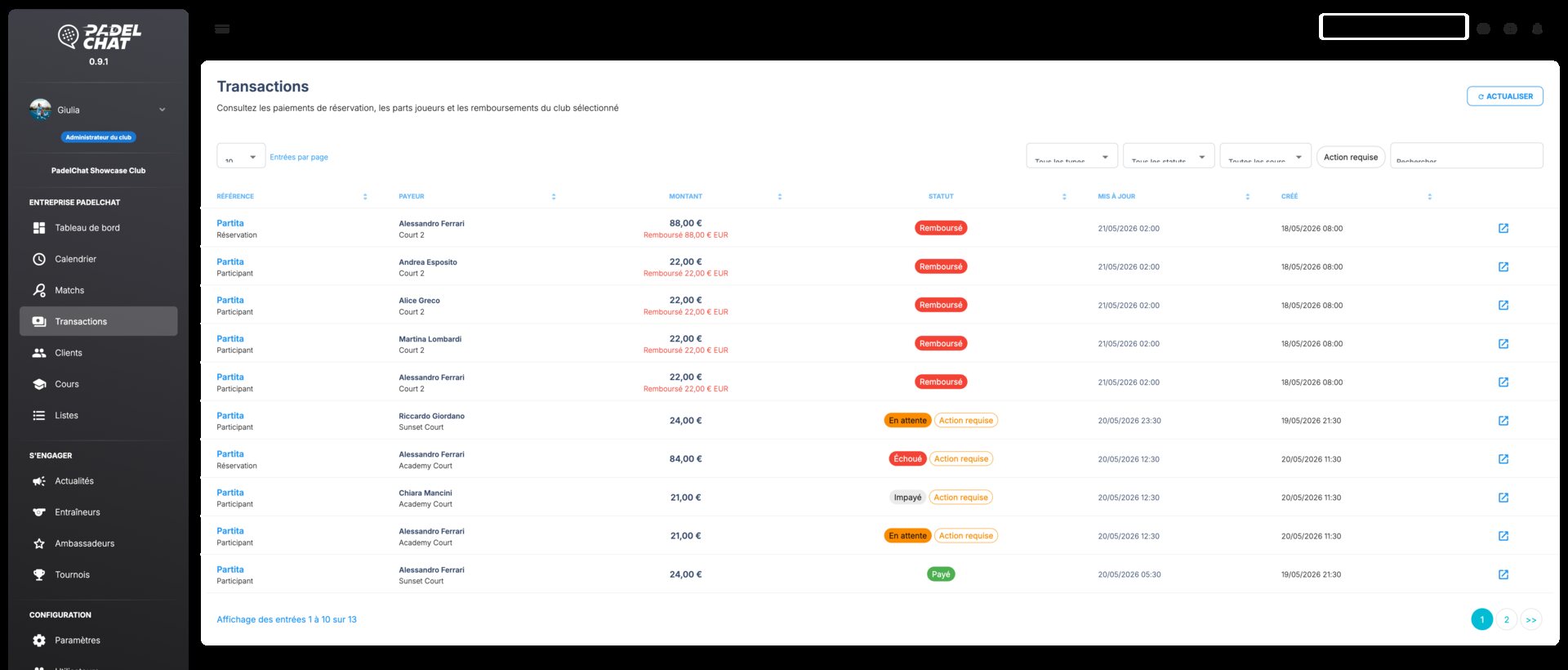 Paiements, remboursements et Stripe - Transactions
