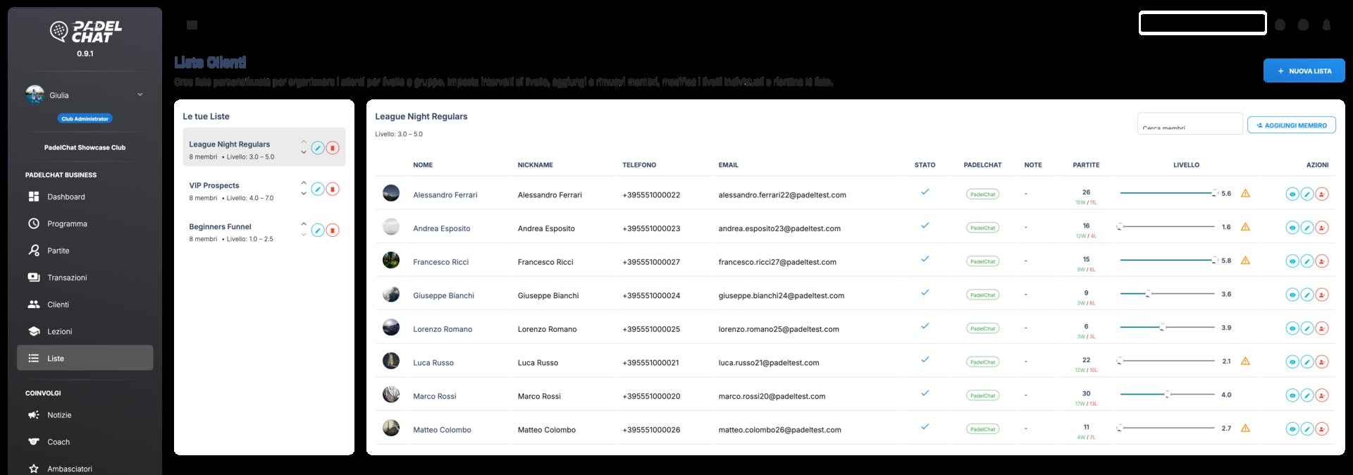 Membri e liste clienti - Liste clienti